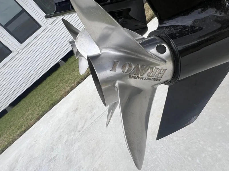 Slide: The Image of Close-up of a Mercury Marine Bravo 1 propeller on a 2001 Donzi 32 ZF Open boat. - 20