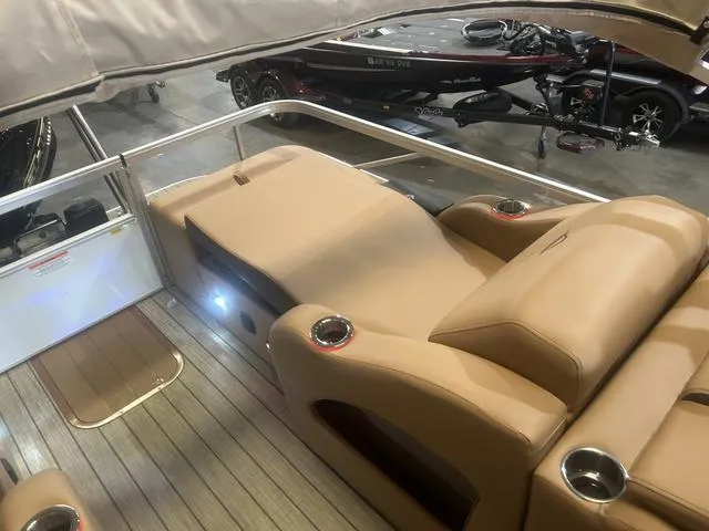 Slide: The Image of Luxurious interior of 2025 SunCatcher Fusion Series 324SS boat with Yamaha 250 "SHO". - 15