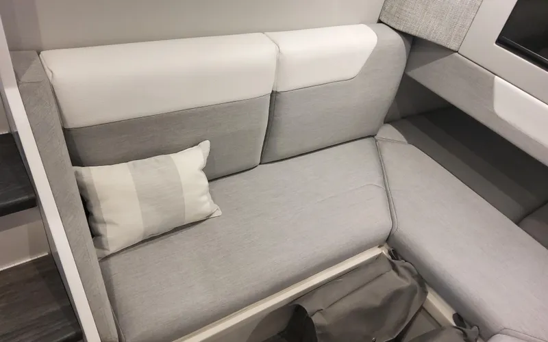 Slide: The Image of 2025 Formula 387 Center Console Fish interior with gray seating and cushion. - 36