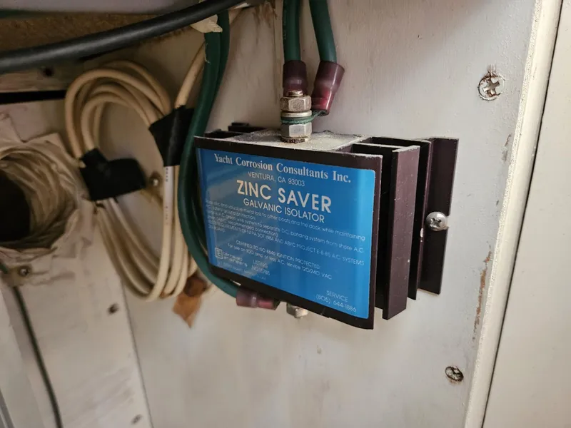 Slide: The Image of 1981 Mainship 34 Trawler zinc saver galvanic isolator installation detail. - 42