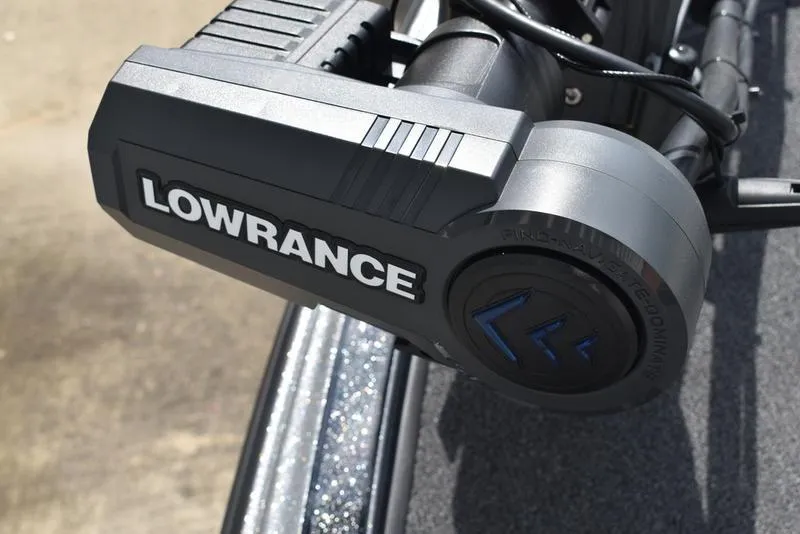 Slide: The Image of Lowrance equipment on 2025 Triton 21XP Patriot boat, close-up view. - 15