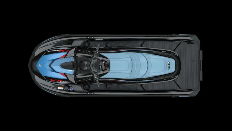 Slide: The Image of 2025 Waverunner VX Cruiser A, top view, sleek design, blue and black color scheme. - 3