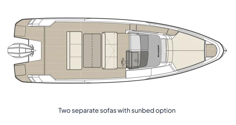 Slide: The Image of Top view of 2024 Saxdor 270 GTO boat layout with sofas and sunbed option. - 15