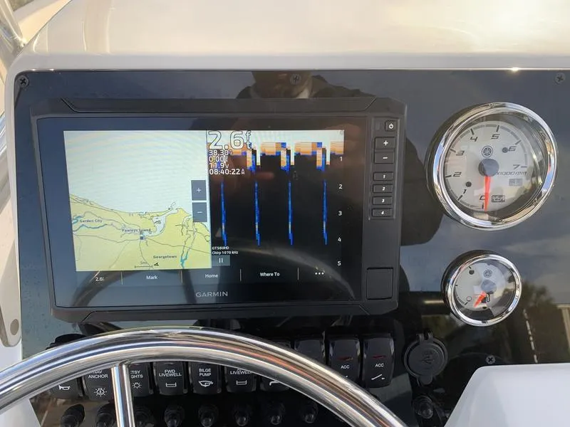 Slide: The Image of Dashboard of 2025 Bulls Bay 2200 XS boat with Garmin navigation display. - 17