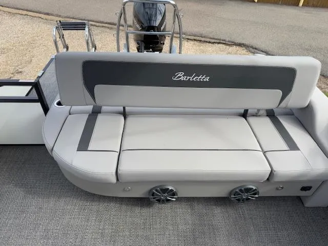 Slide: The Image of 2025 Barletta ARIA 22UC boat with gray seating and stylish design. - 7