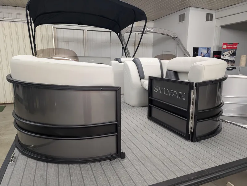Slide: The Image of 2025 Sylvan Mirage 8522 CLZ pontoon boat with sleek design and comfortable seating. - 2