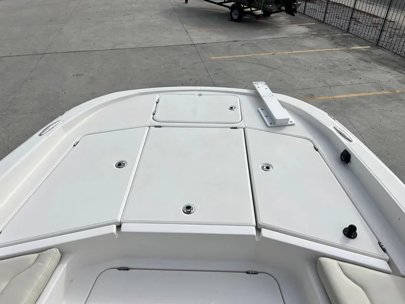 Slide: The Image of 2019 Sea Cat 260 boat deck with storage compartments, viewed from above. - 12