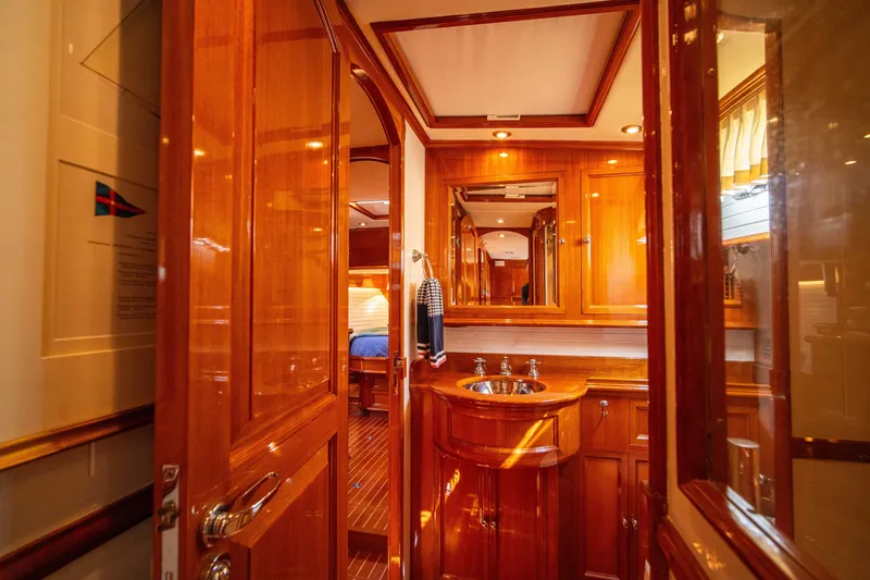 Slide: The Image of Luxurious wooden interior of 2004 Grand Banks 58 Eastbay FB yacht bathroom. - 46