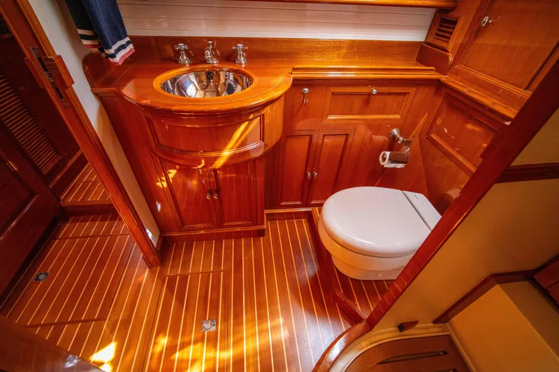 Slide: The Image of Luxurious wooden bathroom interior of 2004 Grand Banks 58 Eastbay FB yacht. - 47
