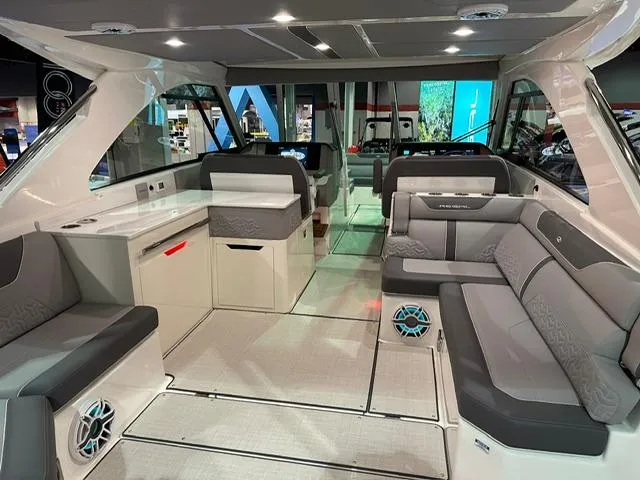 Slide: The Image of Luxurious interior of 2025 Regal LS36 boat with modern seating and sleek design. - 4