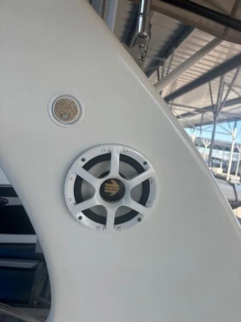 Slide: The Image of Close-up of a 2005 Sea Ray 300 Sundancer boat speaker and light. - 14