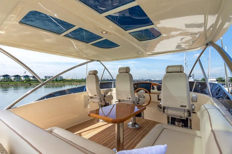 Slide: The Image of Luxurious 2026 Palm Beach Motor Yachts PB65 interior with elegant seating and panoramic views. - 2