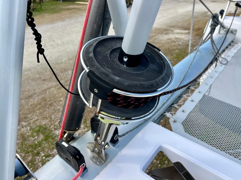 Slide: The Image of 2020 Seawind 1260 catamaran on land, showcasing deck and hatches. - 13