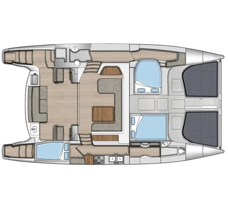 Slide: The Image of Floor plan of a 2020 Seawind 1260 catamaran, featuring spacious cabins and living areas. - 2