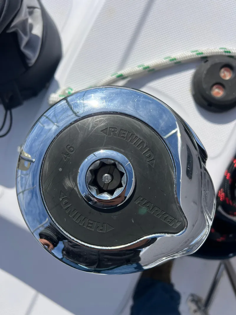 Slide: The Image of Seawind 1260 catamaran deck detail, featuring netting and hardware, 2020 model. - 91