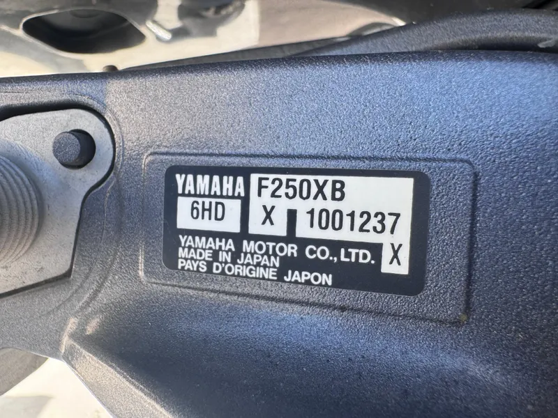 Slide: The Image of Yamaha F250XB engine label on a 2005 Parker 2520 Deep Vee Sport Cabin boat. - 16
