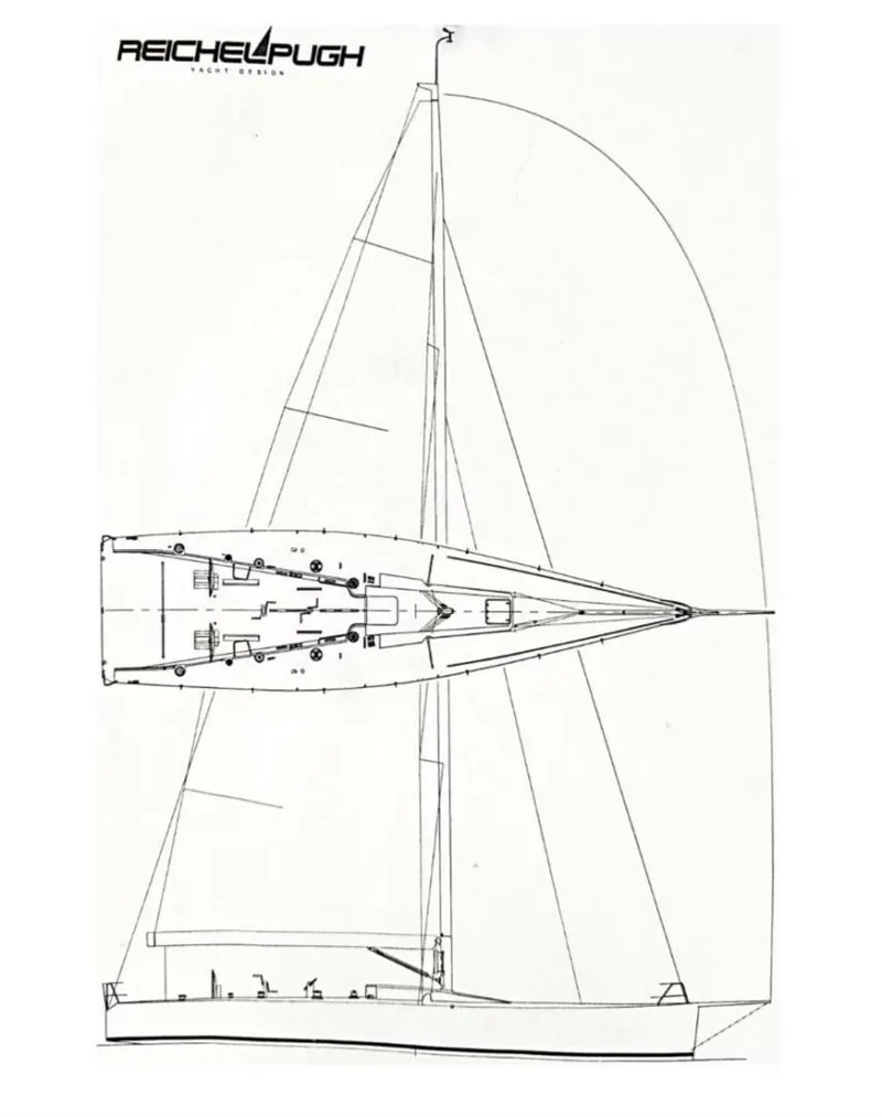 Slide: The Image of Blueprint of 2007 McConaghy Reichel/Pugh sailboat design, showcasing detailed structural layout. - 3