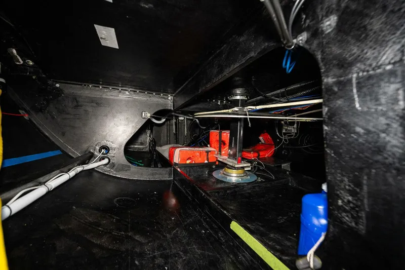 Slide: The Image of Interior view of 2007 McConaghy Reichel/Pugh yacht, showcasing mechanical components and wiring. - 33