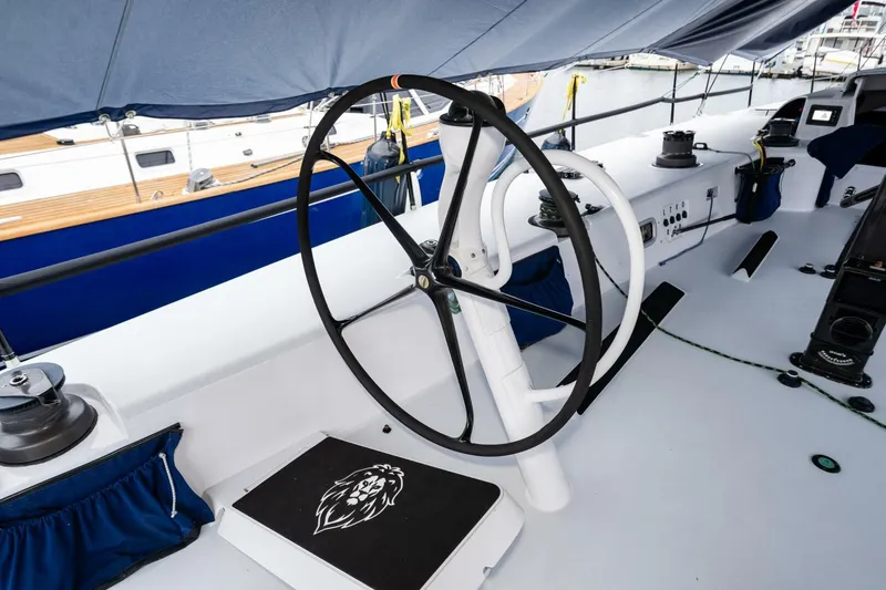 Slide: The Image of Steering wheel of 2007 McConaghy Reichel/Pugh yacht, featuring sleek design and nautical equipment. - 41