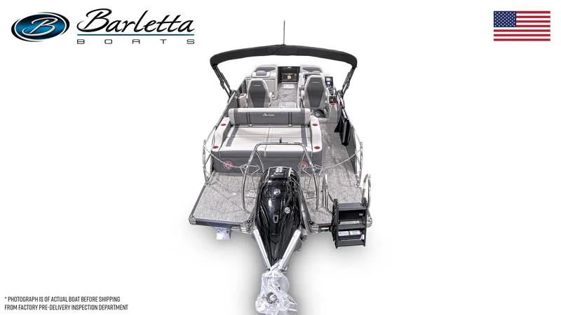Slide: The Image of 2025 Barletta Corsa Ultra-Lounge 23UC pontoon boat, sleek design, spacious seating, modern features. - 3