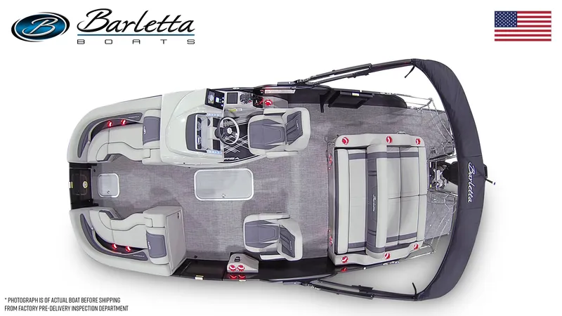 Slide: The Image of 2025 Barletta Corsa Ultra-Lounge 23UC pontoon boat interior layout, top view. - 4