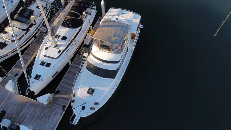 Slide: The Image of Aerial view of 1991 Lien Hwa McKinna 42 Aft Cabin yacht docked at marina. - 17