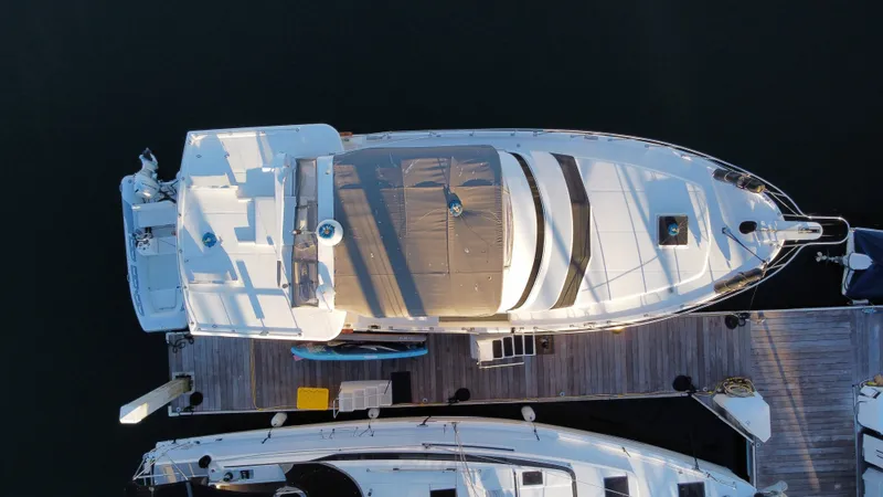 Slide: The Image of Aerial view of 1991 Lien Hwa McKinna 42 Aft Cabin yacht docked at marina. - 19