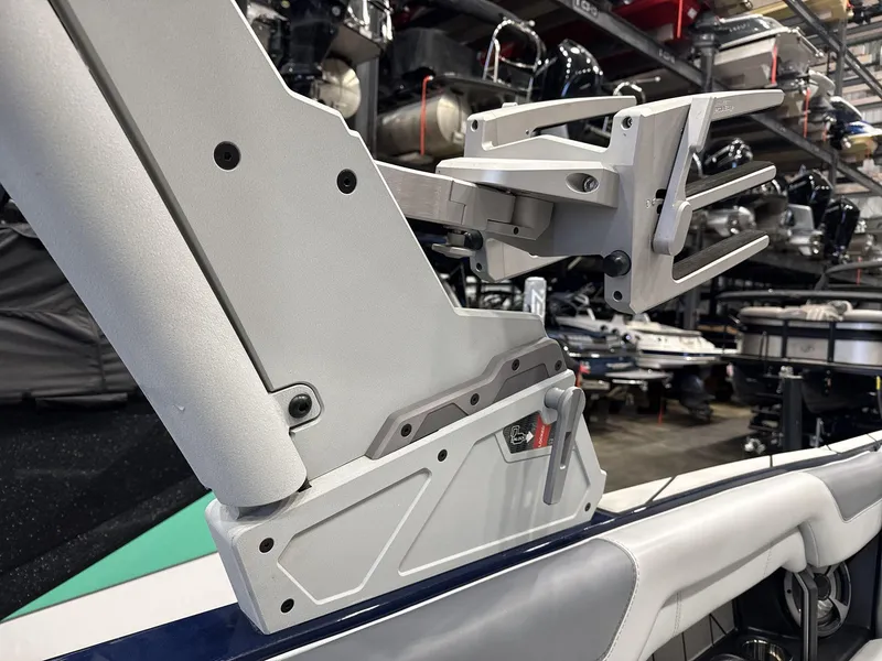 Slide: The Image of Close-up of 2021 Malibu 25 LSV boat component in a storage facility. - 15