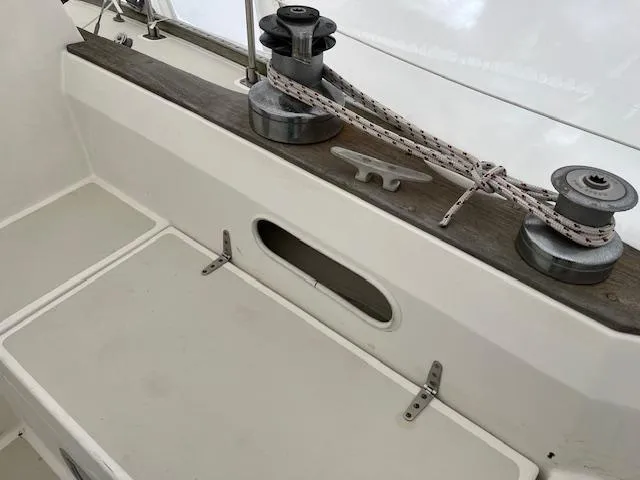 Slide: The Image of Cockpit of 1983 Sabre 38 sailboat with winches and cleat. - 18