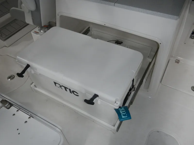 Slide: The Image of 2025 Sea Fox 268 Traveler boat interior with RTIC cooler storage. - 14