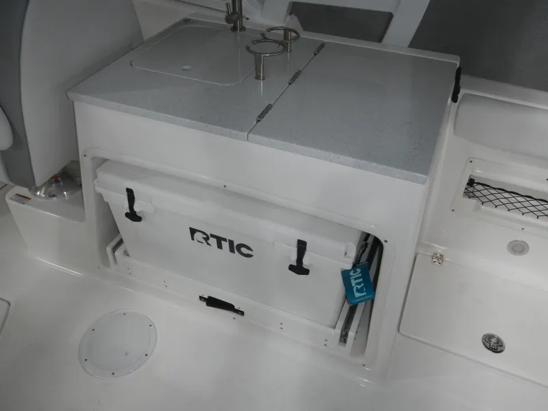 Slide: The Image of 2025 Sea Fox 268 Traveler boat interior with RTIC cooler storage. - 16