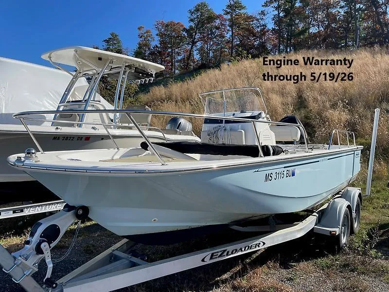 Slide: The Image of 2024 Boston Whaler 190 Montauk boat on trailer, engine warranty until 5/19/26. - 0