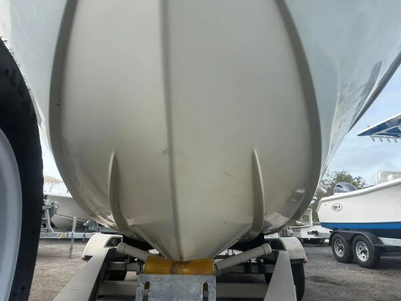 Slide: The Image of 2008 Dorado 23 Classic boat hull on trailer, viewed from below. - 4