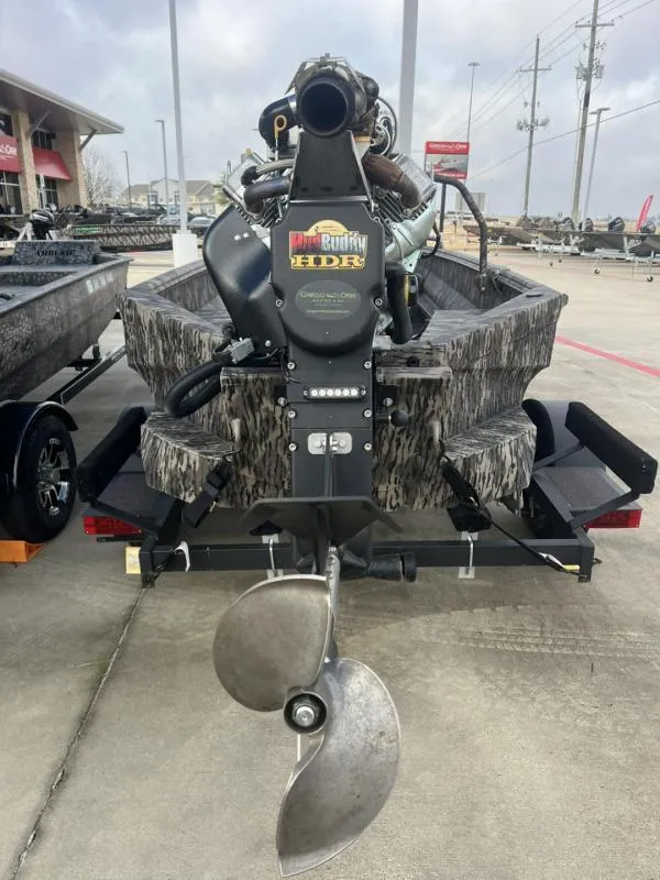 Slide: The Image of 2024 Havoc Boats 1750 MSTC LIMITED EDITION with powerful motor and camouflage design. - 6