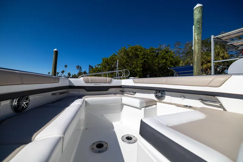 Slide: The Image of 2017 Formula 330 Crossover Bowrider interior with luxurious seating and sleek design. - 31