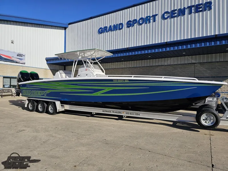 Slide: The Image of 2014 Concept 36' CC boat on trailer at Grand Sport Center. - 20