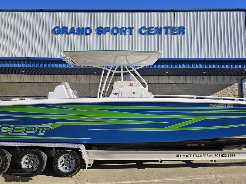Slide: The Image of 2014 Concept 36' CC boat with blue and green design at Grand Sport Center. - 3