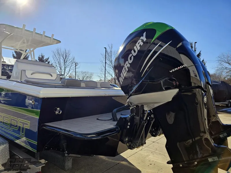 Slide: The Image of 2014 Concept 36' CC boat with Mercury Verado engine, docked outdoors. - 41