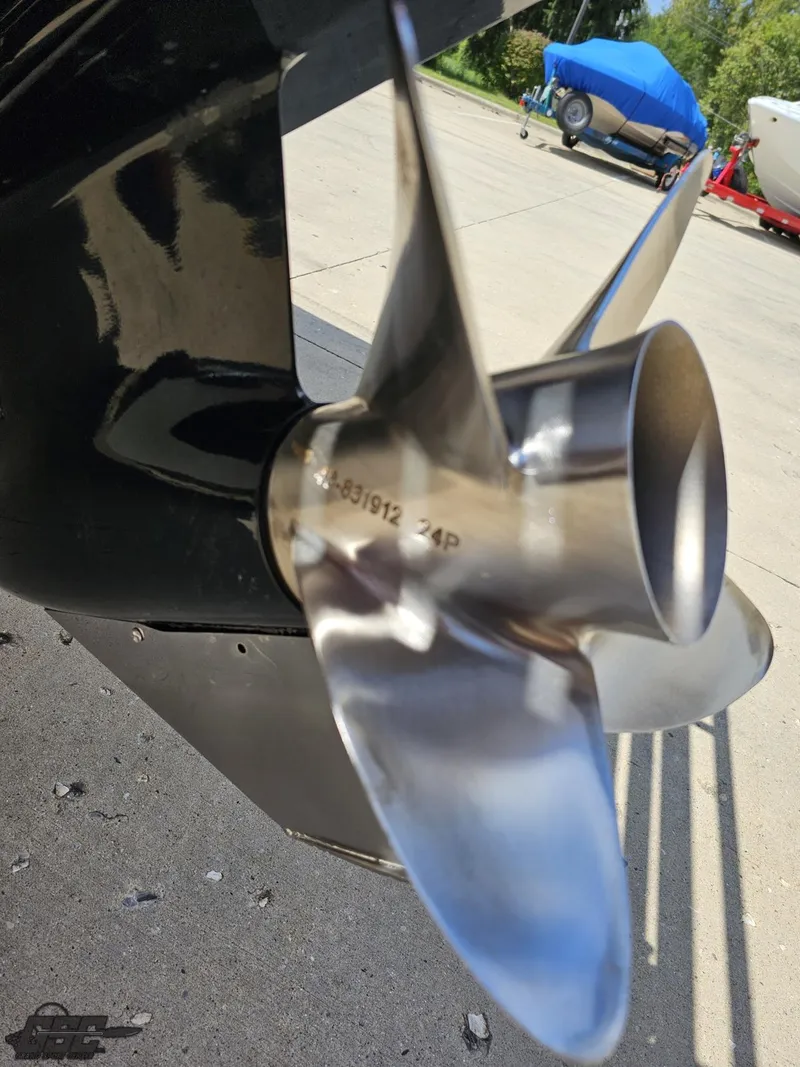 Slide: The Image of Close-up of a 2007 Baja 26 Outlaw boat propeller, shiny and metallic. - 35
