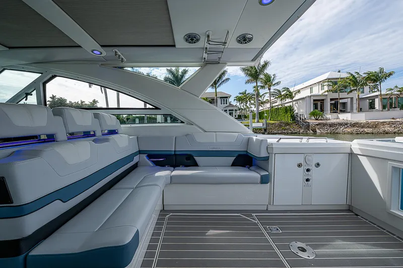 Slide: The Image of 2022 Formula 430 All Sport Crossover interior with luxurious seating and modern design. - 19