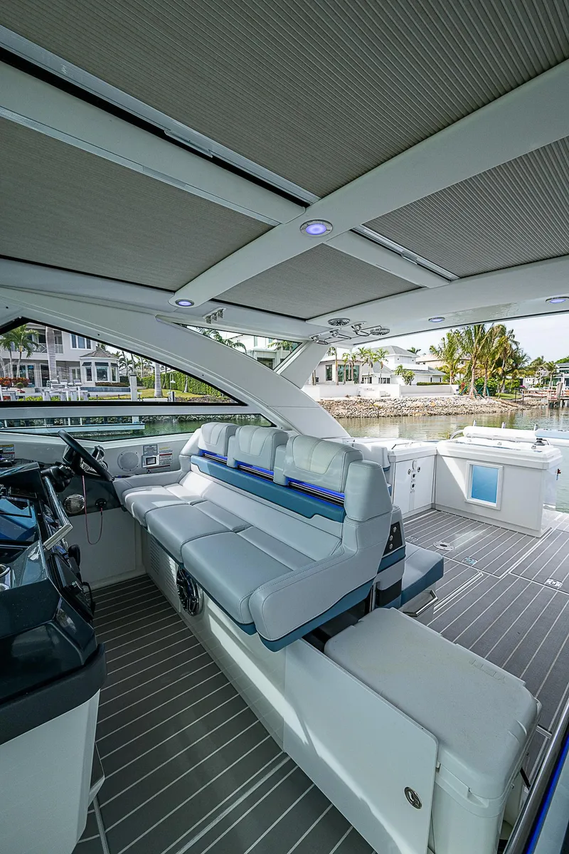 Slide: The Image of 2022 Formula 430 All Sport Crossover boat interior with luxurious seating and modern design. - 35