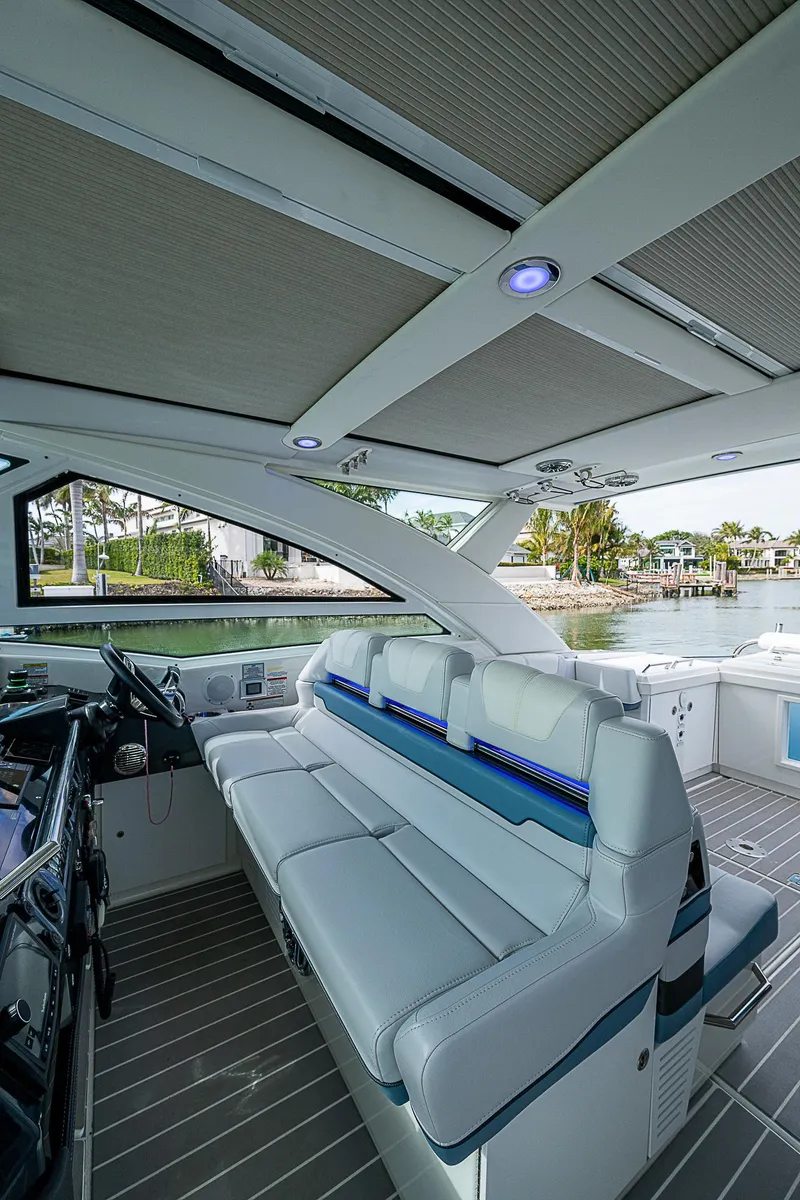 Slide: The Image of 2022 Formula 430 All Sport Crossover boat interior with sleek seating and modern design. - 37