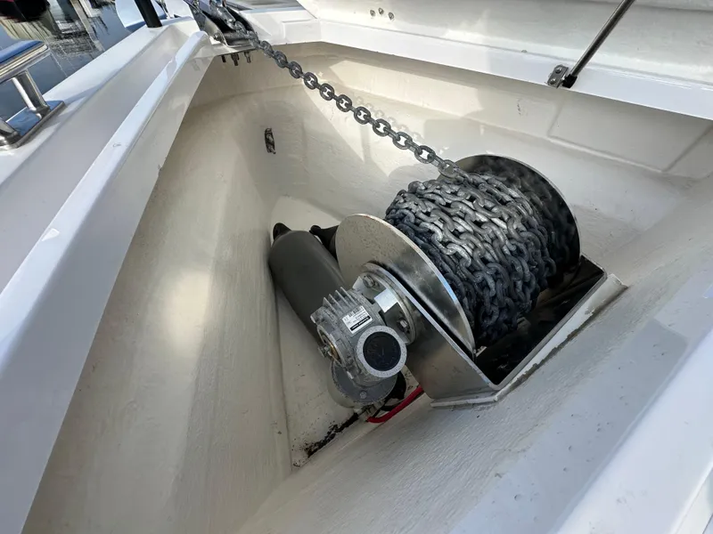 Slide: The Image of Anchor chain and winch system on a 2017 Axopar 37 boat. - 22