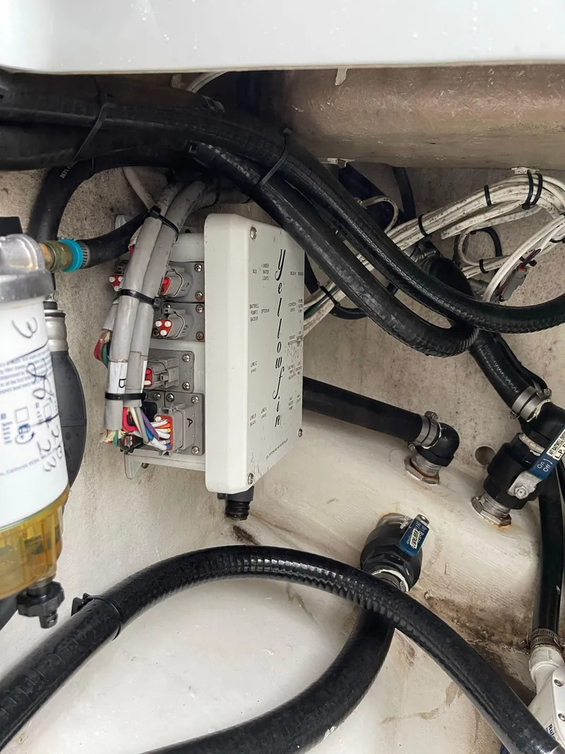 Slide: The Image of Electrical wiring and components inside a 2018 Yellowfin 36 boat. - 22