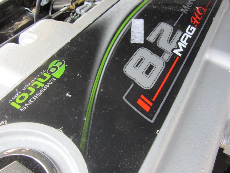 Slide: The Image of 8.2 MAG HO engine detail of 2025 Chaparral 307 SSX boat. - 6