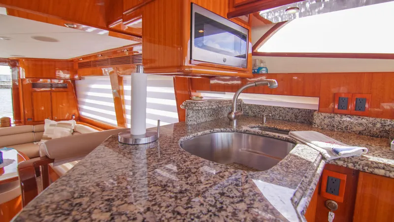 Slide: The Image of Luxurious 2008 McKinna Pilothouse yacht interior with granite countertops and modern amenities. - 21