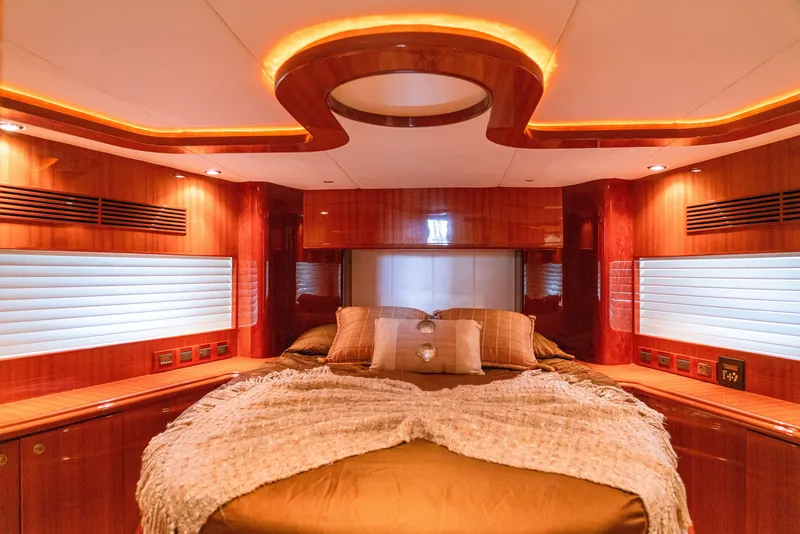 Slide: The Image of Luxurious 2008 McKinna Pilothouse bedroom with elegant wood finish and ambient lighting. - 24