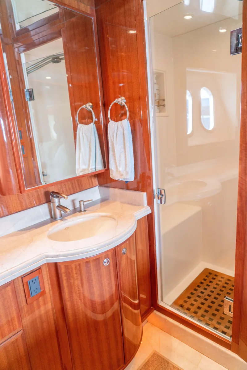 Slide: The Image of Luxurious 2008 McKinna Pilothouse bathroom with wood accents and modern shower. - 32