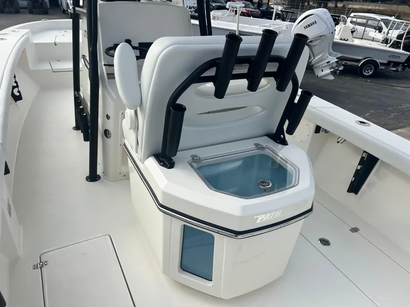 Slide: The Image of 2025 Pathfinder 2700 Open boat interior with seating and rod holders. - 6