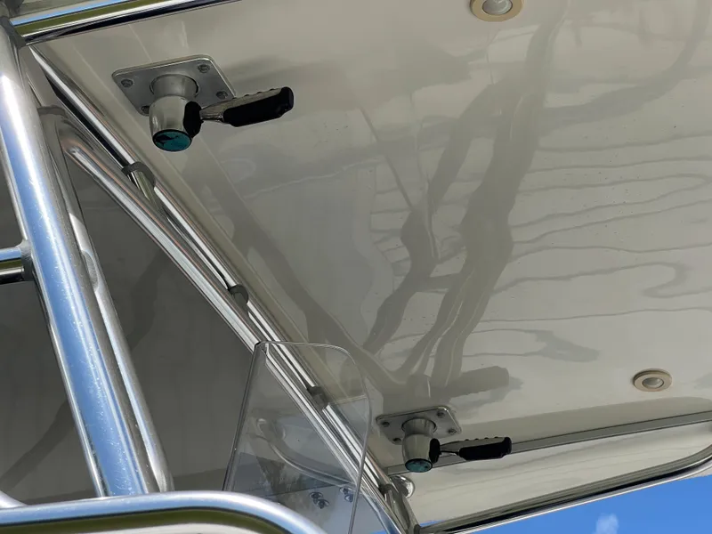 Slide: The Image of Close-up of 2009 Intrepid 310 WA boat canopy and fittings. - 26